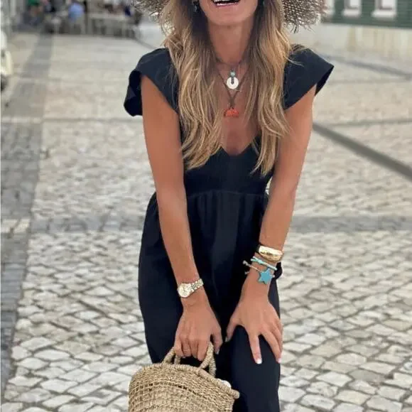 *NEW* Women’s Black Flutter/Ruffle Sleeve Maxi Boho Dress | Sizes S, M - Picture 5 of 9